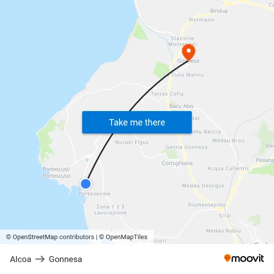 Alcoa to Gonnesa map