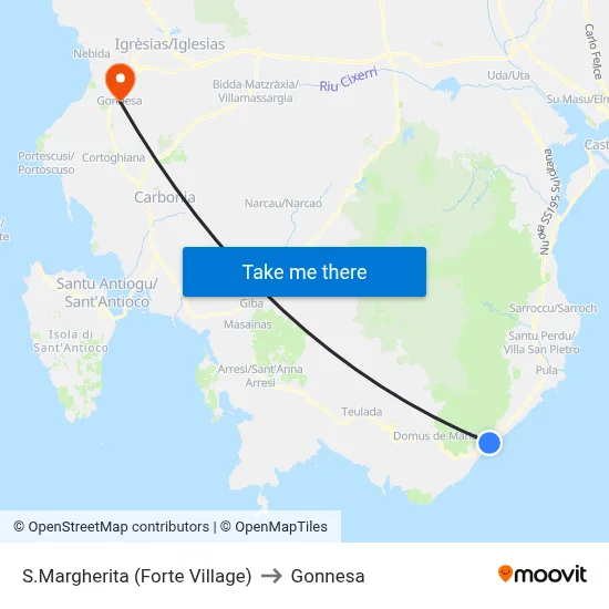 Santa Margherita (Forte Village) to Gonnesa map