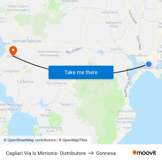 Via Is Mirrionis Gas Station - Cagliari to Gonnesa map