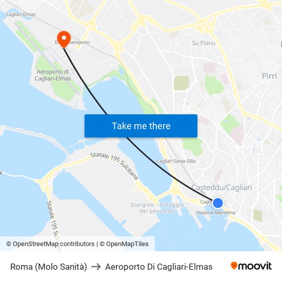 Roma (Molo Sanità) to Aeroporto Di Cagliari-Elmas map