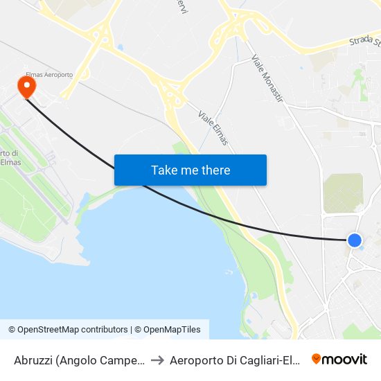 Abruzzi (Angolo Campeda) to Aeroporto Di Cagliari-Elmas map