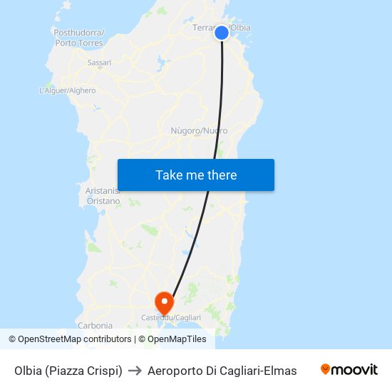 Olbia (Piazza Crispi) to Aeroporto Di Cagliari-Elmas map