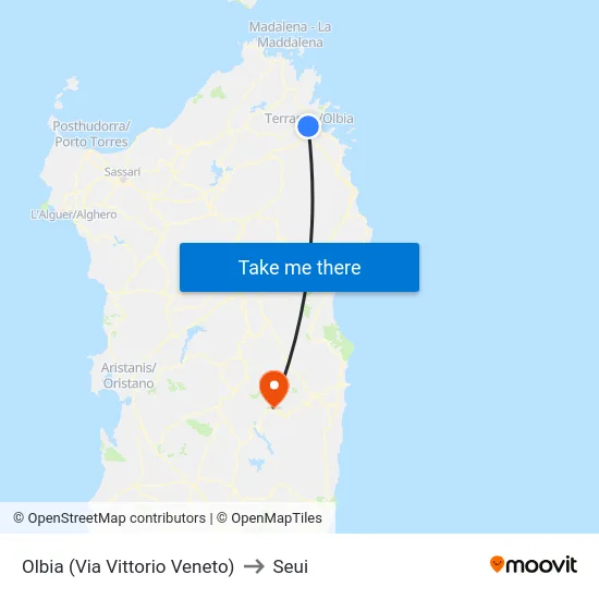 Olbia (Via Vittorio Veneto) to Seui map