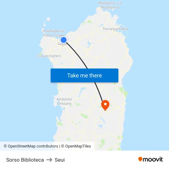 Sorso Biblioteca to Seui map