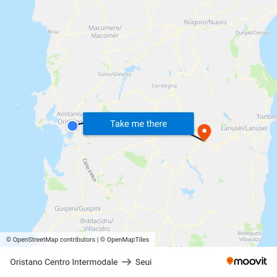 Oristano Centro Intermodale to Seui map