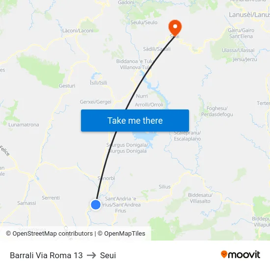 Barrali Via Roma 13 to Seui map