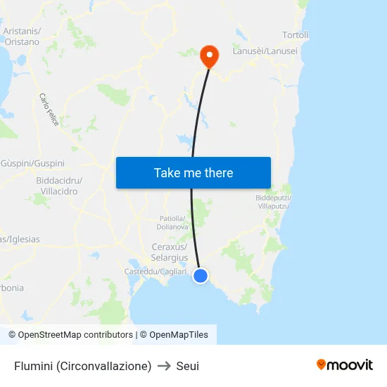 Flumini (Ring Road) to Seui map