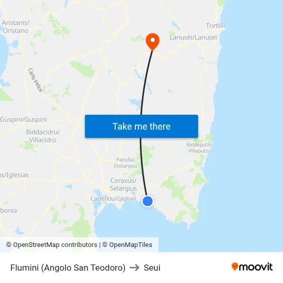 Flumini (San Teodoro Corner) to Seui map
