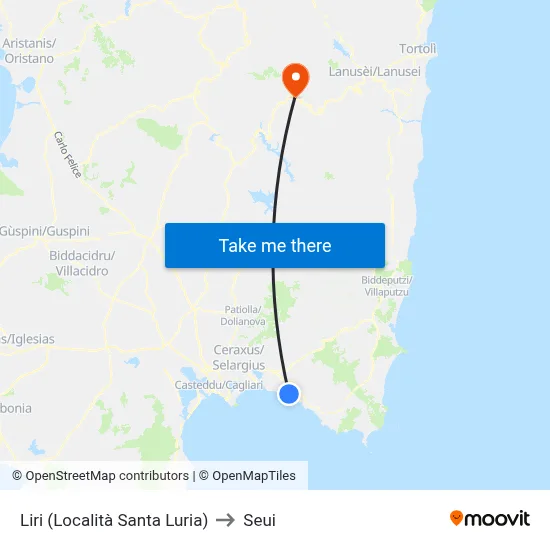 Liri (Santa Luria Area) to Seui map