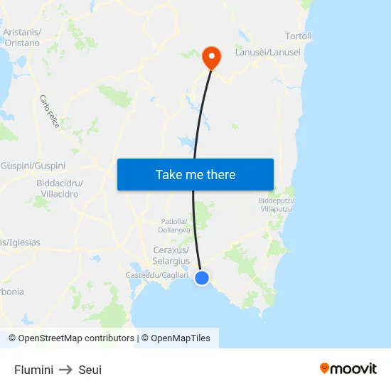 Flumini to Seui map