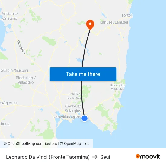 Leonardo Da Vinci (Opposite Taormina) to Seui map