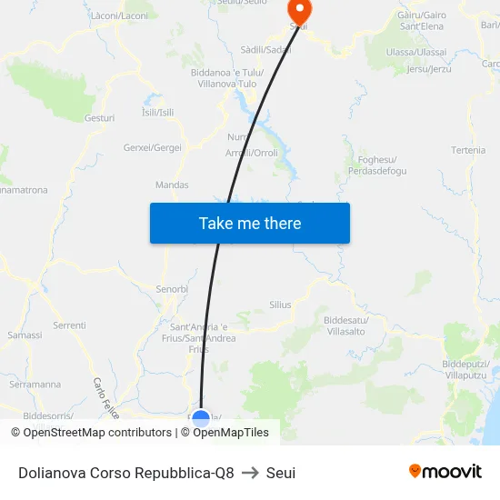 Dolianova Corso Repubblica-Q8 to Seui map