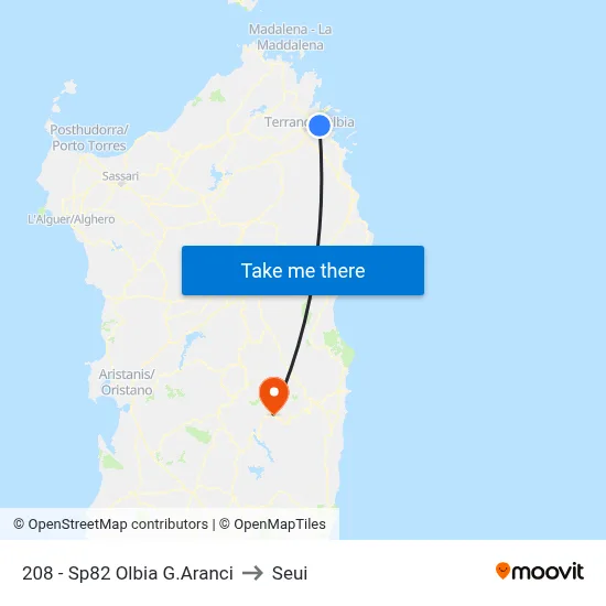 SP82 Olbia G.Aranci to Seui map