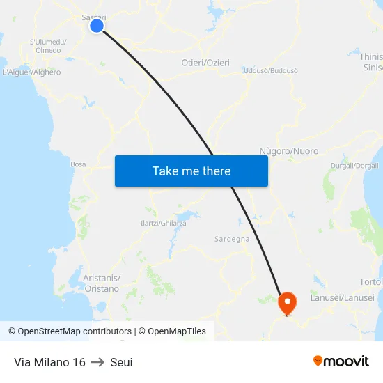 Via Milano 16 to Seui map