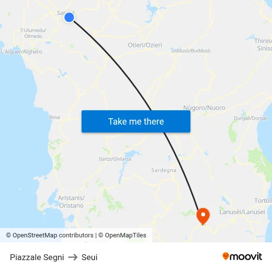 Segni Square to Seui map