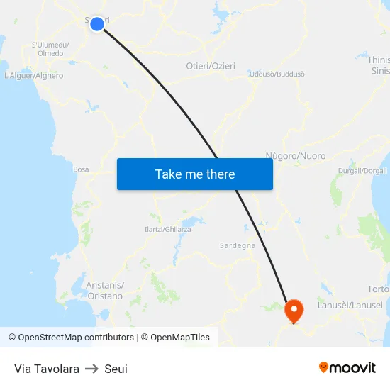 Tavolara Street to Seui map