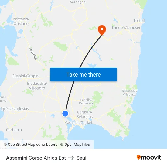 Assemini East Africa Avenue to Seui map