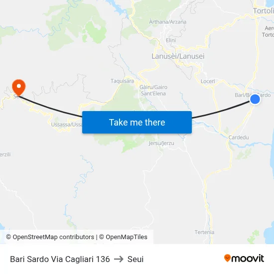 Bari Sardo Via Cagliari 136 to Seui map