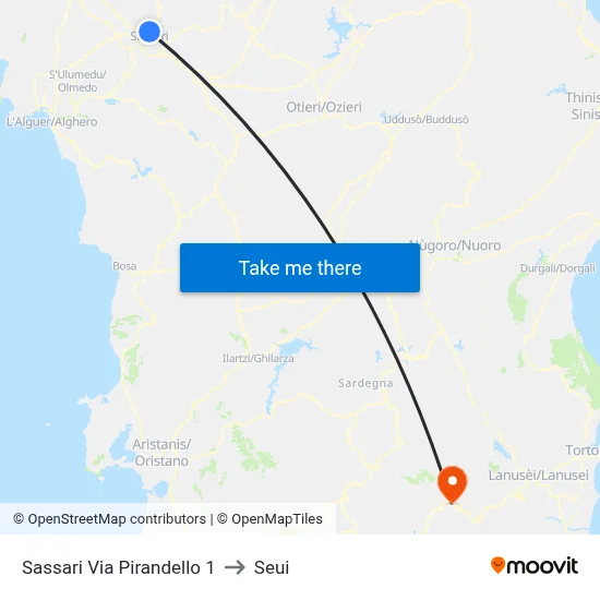 Sassari Pirandello Street 1 to Seui map