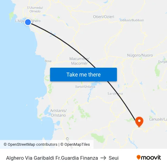 Alghero Via Garibaldi Financial Police to Seui map