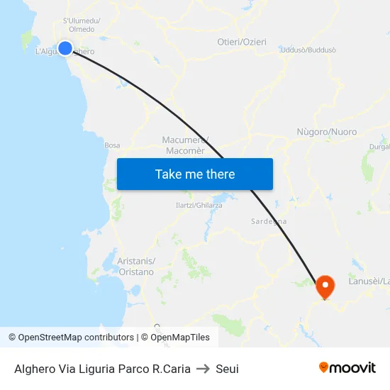 Alghero Via Liguria R.Caria Park to Seui map