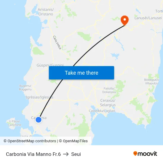 Carbonia Via Manno Opposite 6 to Seui map