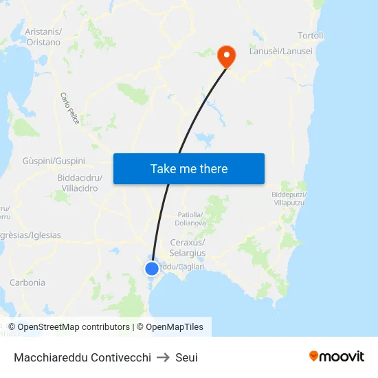 Macchiareddu Contivecchi to Seui map