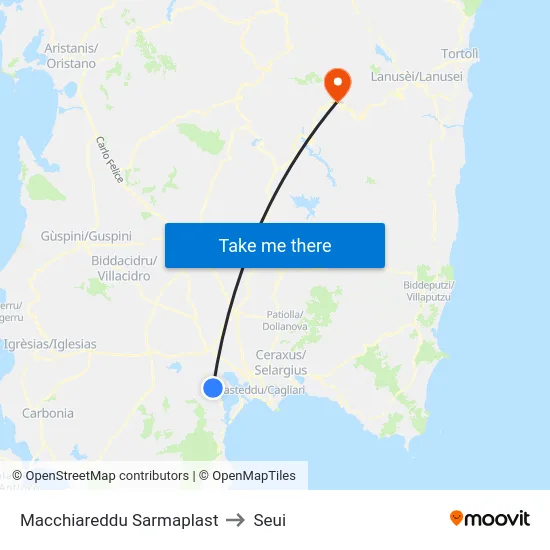 Macchiareddu Sarmaplast to Seui map