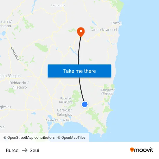 Burcei to Seui map