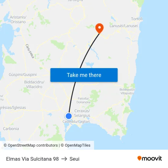 Elmas Sulcitana Street 98 to Seui map