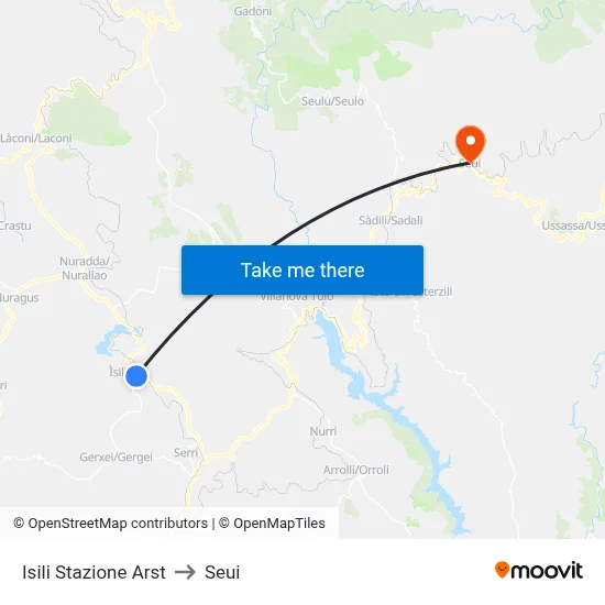 Isili Arst Station to Seui map