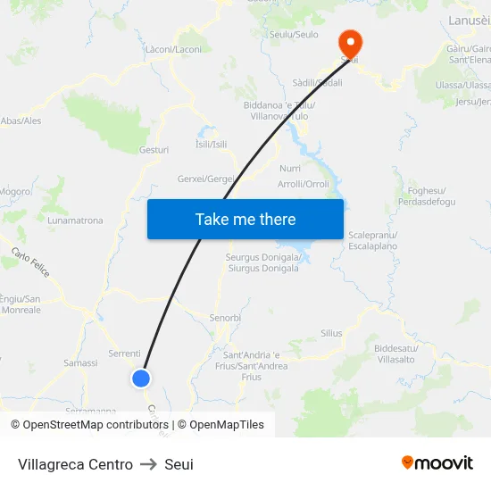 Villagreca Center to Seui map