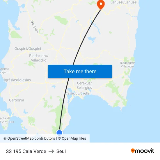 Highway 195 Cala Verde to Seui map