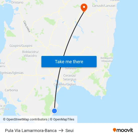 Pula Lamarmora Street-Bank to Seui map