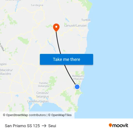 San Priamo SS 125 to Seui map
