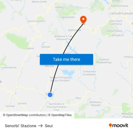 Senorbi Station to Seui map
