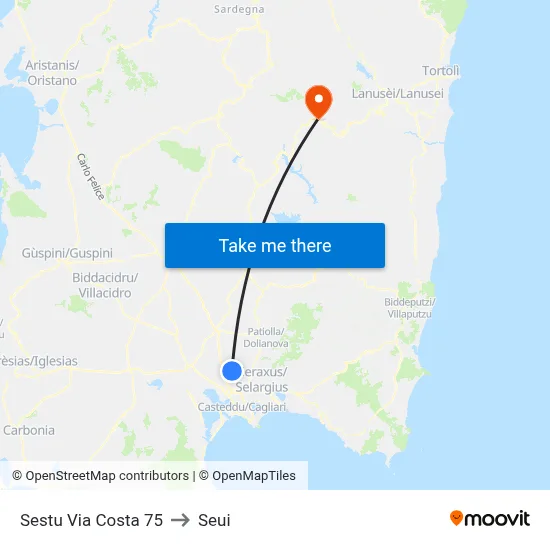 Sestu Via Costa 75 to Seui map