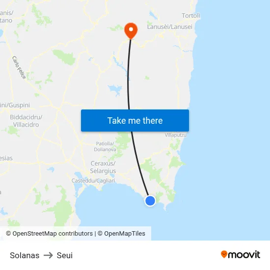 Solanas to Seui map
