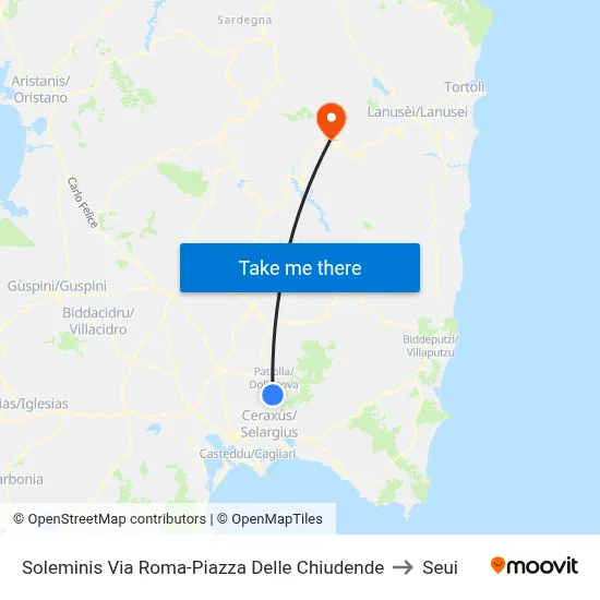 Soleminis Rome Street-Chiudende Square to Seui map
