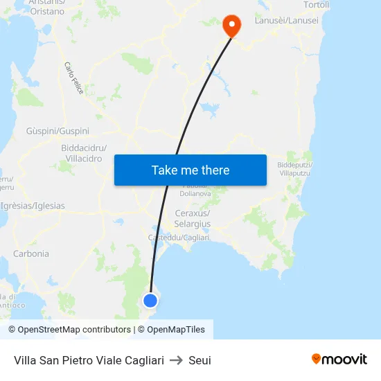 Villa San Pietro Cagliari Avenue to Seui map