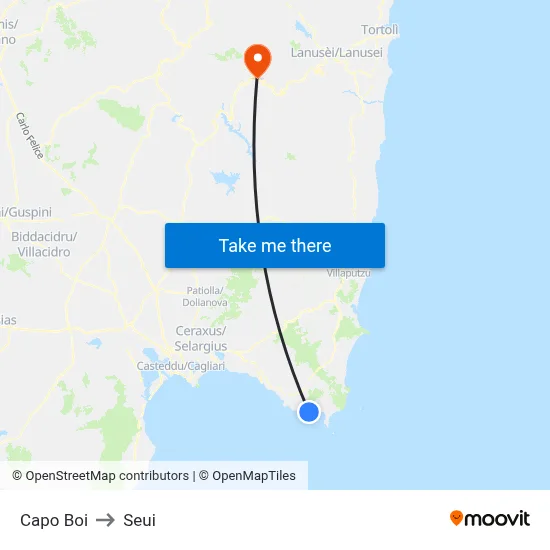 Capo Boi to Seui map