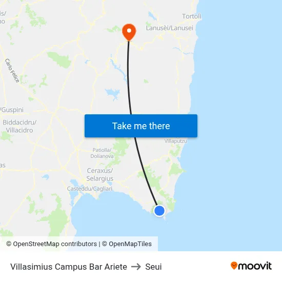 Villasimius Campus Ariete Bar to Seui map