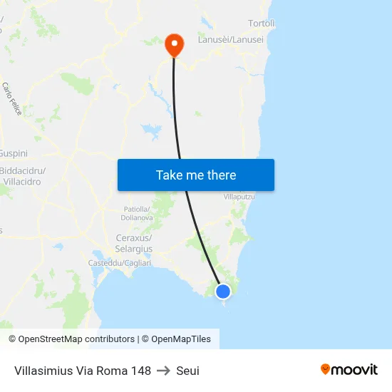 Villasimius Roma Street 148 to Seui map