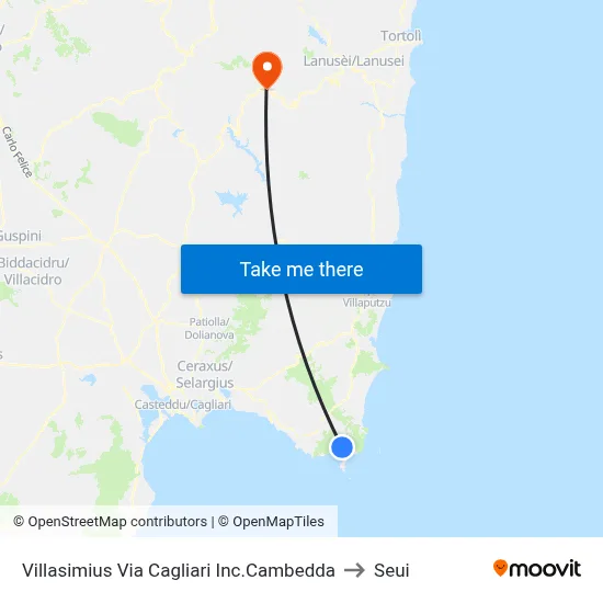 Villasimius Cagliari Street Cambedda Junction to Seui map