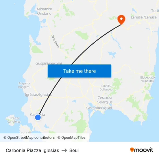Carbonia Iglesias Square to Seui map