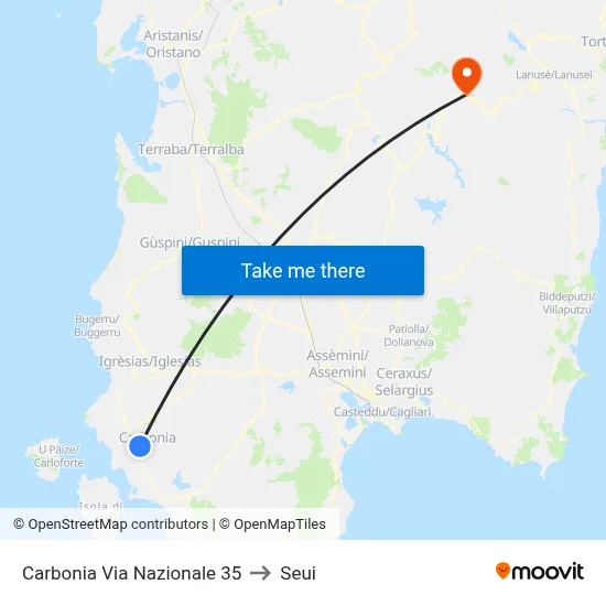 Carbonia National Street 35 to Seui map