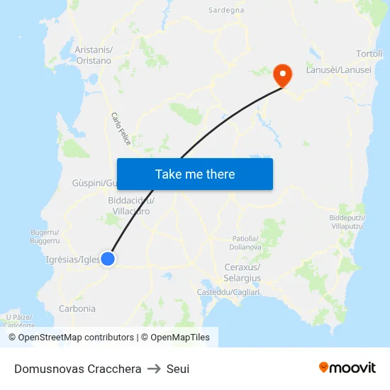 Domusnovas Cracchera to Seui map