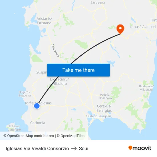 Iglesias Vivaldi Street Consortium to Seui map