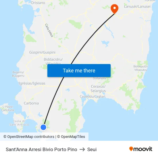 Sant'Anna Arresi Porto Pino Junction to Seui map