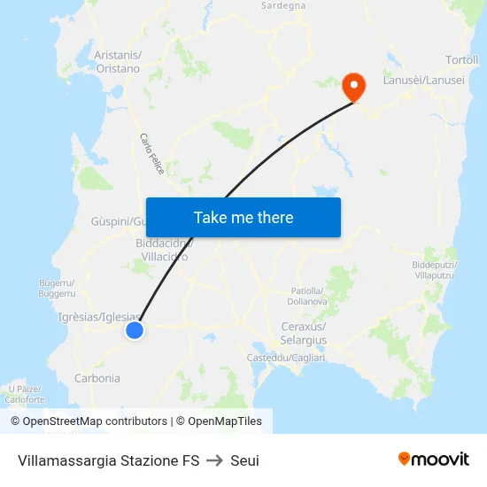 Villamassargia Railway Station to Seui map
